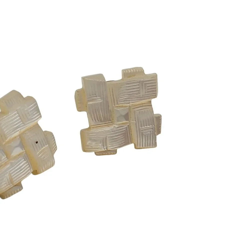 Carved Mother of Pearl Basket Weave Square Cufflinks Vintage